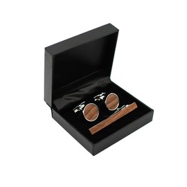 Men's Cufflinks and Tie Clip Set, with Wooden Silver French Business Solid Wood Pattern, Paired with Gift Box, Suitable for Formal Occasions such as Weddings, Parties, Business, Birthdays, Anniversaries, etc. as Accessories and Gifts. Add Color to Your A