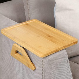 Sofa Armrest Tray, Bamboo Sofa Tray Folding Sofa Tray Anti Slip Sofa Armrest Tray Used for Placing Beverages Snacks Telephones Remote Controls etc Sofa Armrest Table Clip on Sofa Table
