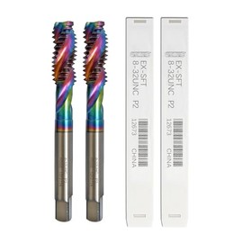 WEXWE Tools DLC Coating Spiral Flute Taps High Speed Steel (HSSCo) 3 Flutes Tapping Tool Inch Taps Set 8-32UNC 2PCS