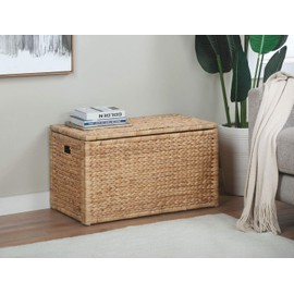 eHemco Heavy-duty Water Hyacinth Wicker Storage Trunk with Metal Frame, 30 by 17.5 by 17.5 Inches, Natural