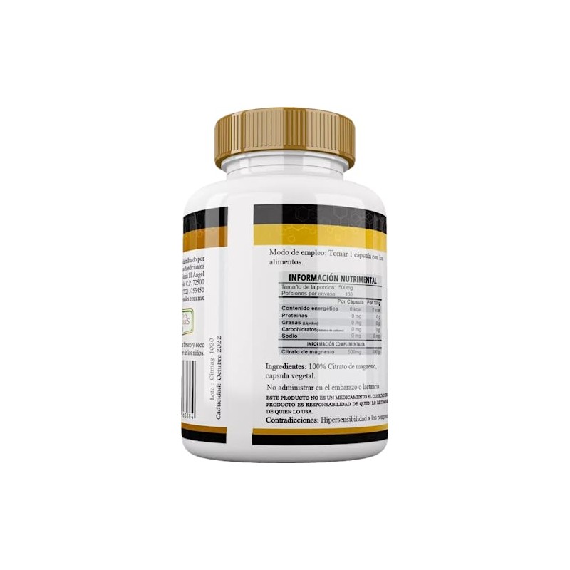 Citrato De Magnesio Premium 500mg 100 Capsulas