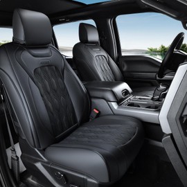 Coverado Front Leather Seat Covers for Ford F150 2015-2025, F250 F350 F450 2017-2025, Car SUV Pickup Truck Seat Protection, Black