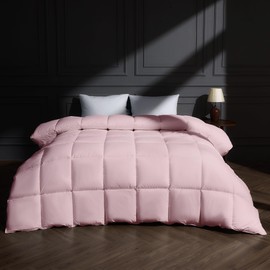 puredown® Goose Feather Down Fiber Comforter Oversized Queen Size, All Season 100% Cotton Duvet Insert Medium Warmth, Cloud Soft Hotel Luxury Collection Bedding Comforters Pink 98"x98"