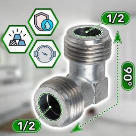 Fitting 1/2 Inch Angle 90° for Outdoor / Outdoor Gas Connection with Seal Stop - Made in Italy - Warranty 5 Years ONIX TECH