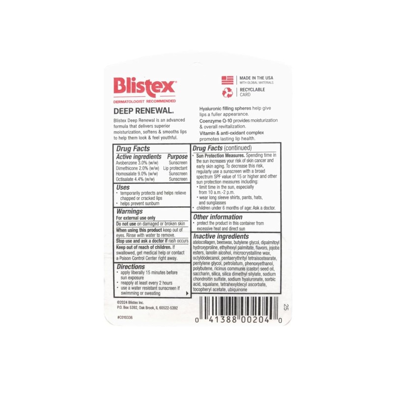Blistex Deep Renewal Lip Protectant Sunscreen Balm, 0.13 Ounces (3.69g)