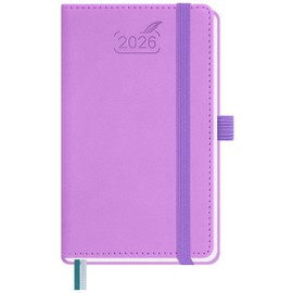 BEZEND Pocket Calendar 2026 Small 15.5 x 9 cm | Calendar 2026 Book Calendar 1 Week 2 Pages | Diary 2026 Weekly Planner A6 with Pen Loop & PU Leather Hardcover - Lavender