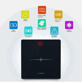 NUTRI FIT Digital Scale for Body Weight, Precision Bathroom Weighing Scale Step-On Technology High Capacity - 330 lb, LED Display with High Precision Measurements, Black
