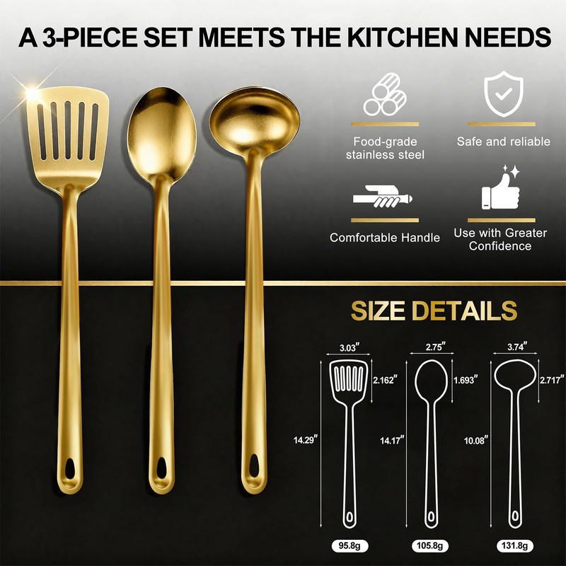 XWDALIN Kitchen Cooking Utensils Set, 3 pcs Stainless Steel Cooking