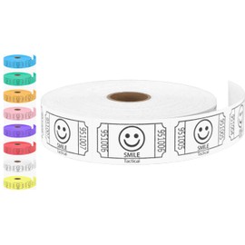 Tacticai 500 Raffle Tickets, Smile, White (1 of 8 Colors), Single Roll, Ticket for Events, Entry, Class Reward, Fundraiser & Prizes