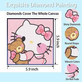 Cute 5D Diamond Painting Kits,4 Pack Cartoon DIY Painting Art for Kids Ages 4-8,Diamond Arts and Crafts Sets - Big Gem Full Drill Diamond Dots for Girls Boys Children Ages 8-12 (Kitty+Dog+Kurom1)