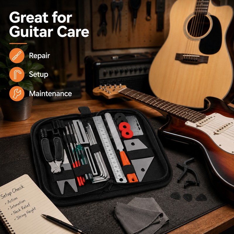 20-Piece Guitar Repair & Maintenance Tool Kit – Fret Leveling,