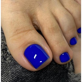 KQueenest Royal Blue Press on Toes Nails Short Square,Solid Fake Toe Nails Glue on,Glossy Toe Press on Nails For Women Girls,Natural Gel ToeNails Acrylic for Decoration 24Pcs