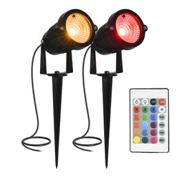 AHXALEDE Color Change Landscape Lighting Low Voltage LED Outdoor Spotlights 6W 12V IP66 Waterproof Landscaping Lights Remote Control Garden Pathway Lights RGB Trees Decorations(2P)
