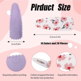 28 Pcs Floral Print Toddler Non Slip Wrapped Snap Hairpins,Solid Striped Floral Cloth Fabric Lined Non Slip Wrapped Snap Hair Clips, Floral Print Girl Hair Clips,Toddler Hair Clips