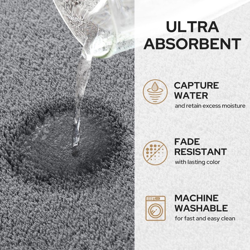 HOMEIDEAS Upgraded Bathroom Rugs Set 3 Piece, Extra Thick Absorbent