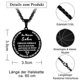 VU100 Son Necklace Gifts for Son Basketball Necklace for Boy An My Son Necklace Gifts for Son from Mum Dad Inspirational Gifts Birthday Gifts for Son Boy, Stainless Steel, No Gemstone