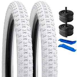 YUNSCM 20" Mountain Bike Tire 20x2.125/57-406 and 20" Heavy Duty Bike Tubes Compatible with Off Road Bike 20x2.0 20x2.10 20 x 2.125 20x2.15 Bike Bicycle Tires and Tubes, White (Y-1052)