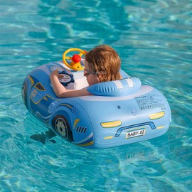 Baby Pool Float with 3D Car Design, PVC Baby Swim Float, Toddler Pool Float, Swimming Floats Seat Boat Pool Toys with Steering Wheel for 12-18, 12-24 Months, Age 2-3, 3+ Years Girl Boy