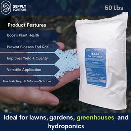 Supply Solutions Calcium Nitrate 15.5-0-0 + 19% Ca | Fast-Acting Water Soluble Fertilizer Prevents Blossom End Rot - Boosts Growth & Yield for Vegetables, Fruit, Gardens & Hydroponics (50 Pounds)