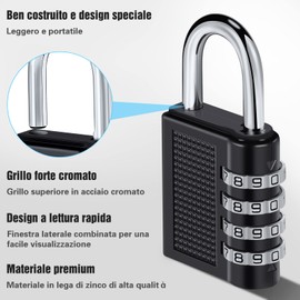 Vinabo Combination Padlock, Combination Lock, 4 Digit Combination Lock, Padlock with Combination Code, High Performance Lock for Locker, Shed School, Gym, Hasp Cabinet (Black)