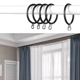 HonGien 60Pcs Black Curtian Rings, Metal Drapery Curtain Rings, Café Curtain Rings for Curtains for Bedroom Living Room Bathroom, 38 mm Internal Diameter