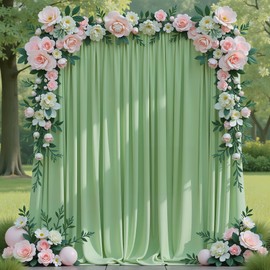 Asee'm 10x8FT Sage Green Backdrop Curtains for Parties Wrinkle Free Polyester Fabric Photo Backdrop Drapes for Birthday Wedding Party Decor Background for Photography, 5x8ft, 2 Panels
