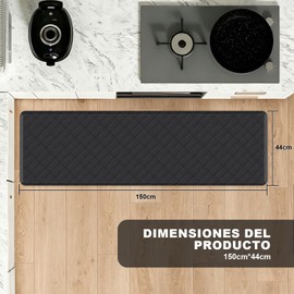 Tapete Antifatiga para Cocina, Tapete Acolchado, Resistente y Antideslizante, Alfombra Ergonómica para Pisar Suave al Cocinar, Tapetes Antifatiga para Hogar, Cocina y Oficinas-Negro(150*44cm)