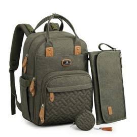 Diaper Bag Backpack with Portable Changing Pad, Pacifier Case and Stroller Straps, Dikaslon Large Unisex Baby Bags for Boys Girls, Multipurpose Travel Back Pack for Moms Dads, Army Green