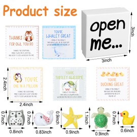 Hoolerry 45 Pcs Employee Appreciation Gifts Bulk for Coworkers Animal Pun Inspirational Note Cards Funny Gift Boxes and Resin Owl Whale Star Turtle Duck Thank You Staff Office Pocket Favors
