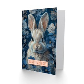 Artery8 Birthday Card Cute Bunny Rabbit Blue Flower Pattern For Her Gran Sister Niece Daughter Wife Woman Greeting Card