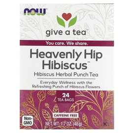 NOW Give a Tea®, Heavenly Hip Hibiscus™, Hibiscus Herbal Punch Tea, Everyday Wellness with the Refreshing Punch of Hibiscus Flowers, Caffeine Free, 24 Tea Bags