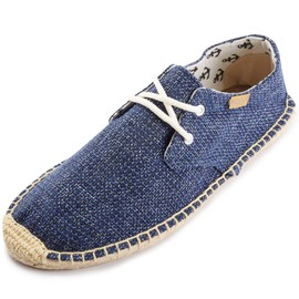 Alexis Leroy Men's Closed Toe Lace Up Canvas Slip on Flat Espadrille Shoes Dark Blue 7-7.5 US