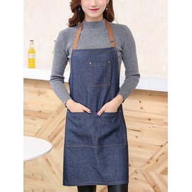 Aivtalk Kochbegeisterte Frauen Schürze Baumwolle Denim Kochschürze Küchenschürze Grillschürze Latzschürze Ärmellose Damen Schürze mit Taschen 71 * 65cm Denim Blau