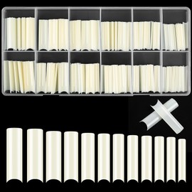 KOXXIAMOQ Pack of 240 Nail Tips, Tips for Gel Nails, Coffin Nail Tips, False Nail Tips, Square Nail Tips, Extra Long Artificial Nails, Acrylic Artificial Traceless Nail Tips for Gel Nails (Natural)