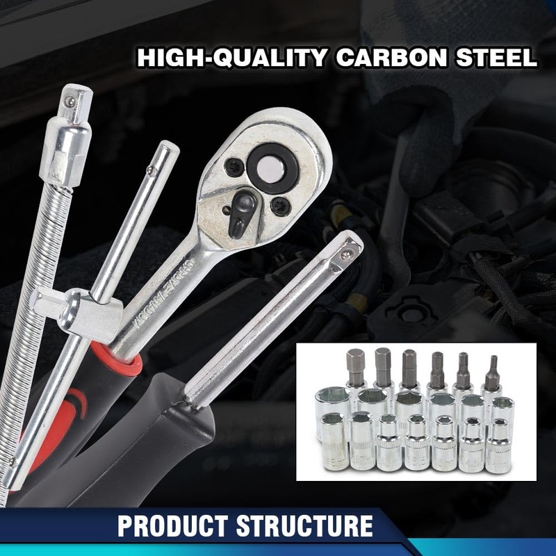 PIT66 46Pcs Set 1/4" Ratchet Wrench Combination Socket Tool Set