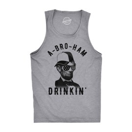 Mens Fitness Tank A-Bro-Ham Drinkin Funny Abe Lincoln Tanktop for Guys Funny Workout Shirt Patriotic Tank Top for Men Cool Fitness Sleeveless Tee Novelty Dark Grey XXL