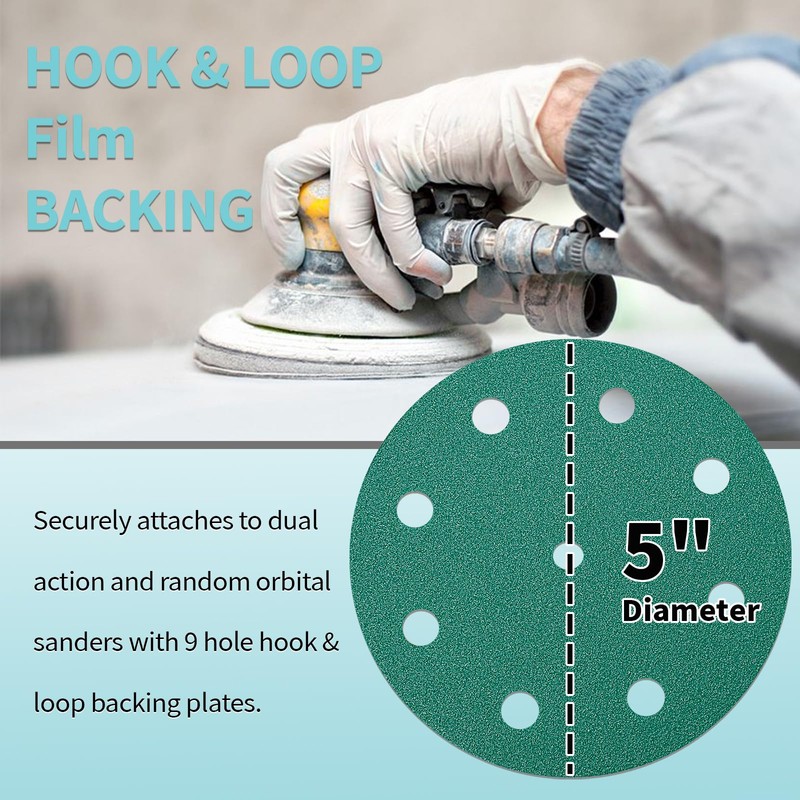 60-Pack 5 Inch 9 Hole 120 Grit Sanding Discs, Heavy-Duty