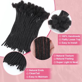 Lounoke 40 Strands Human Hair Loc Extensions, 16 inch Pencle Size 0.6cm,1B, Width Dreadlock Extension Real Human Hair