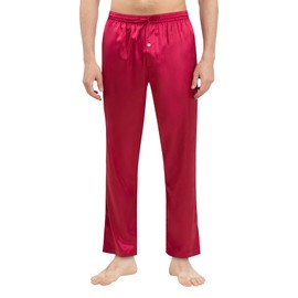 YIMANIE Men's Silk Pajama Pant Comfy Soft Lounge Sleep Pants Wine Red