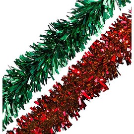 Anderson's Red and Green Metallic Holiday Garland, 25 Feet Long, Christmas Decorations, Parade Float Decorations for Trailer, Metallic Tinsel Garland, Christmas Garland Décor for Home and Party