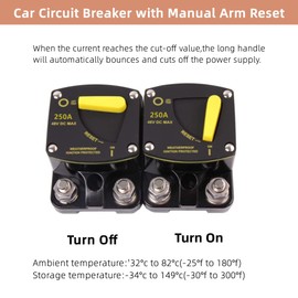 Circuit Breaker 50-300 Car Fuse Circuit Breaker, Manual Reset Fuse, 12-48V DC Automatic Fuse Switch for Motor Car Marine Boat Bike Stereo Audio (250A)