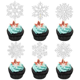 36 piezas de adornos de copos de nieve para magdalenas congeladas, para fiestas temáticas de invierno, Navidad, baby shower, bodas, suministros de decoración de invierno con temática de maravillas para cupcakes