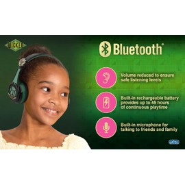 eKids Wicked Elphaba Bluetooth Headphones, Wireless Headphones with Microphone Includes Aux Cord, Volume Reduced Kids Foldable Earphones for School, Home, or Travel