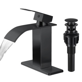 Black Bathroom Faucet,Single Handle Stainless Steel Waterfall Bathroom Sink Faucet,RV Faucet,Deck Mount Vanity Faucets with Overflow Pop-up Drains