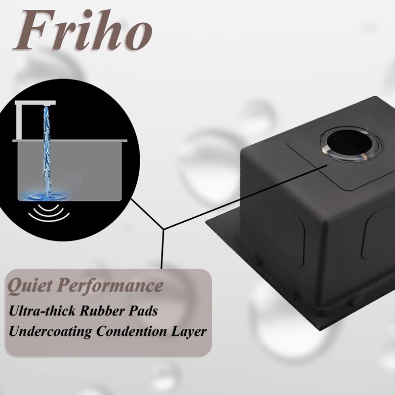 Friho Drop in Black Bar Sink, 15x15 Inch Stainless Steel