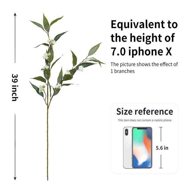 Artificial Plants,3Pcs 39inch Green Faux Stems for Vase,Faux Branches Greenery