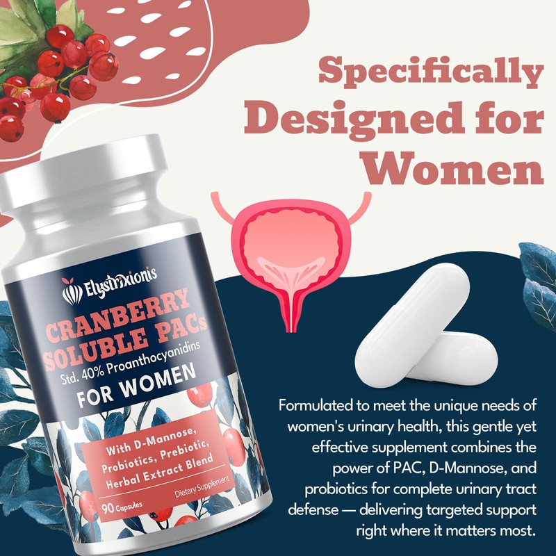 Elystrixionis 72mg PAC, Cranberry Pills for Women - Organic Cranberry