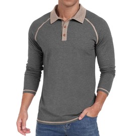 Sailwind Mens Long Sleeve Polo Shirts Cotton Fashion Casual Raglan Golf Shirts Dark Gray