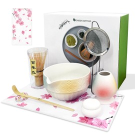 FLYINTOYS Matcha Whisk Set, Matcha Set Includes Matcha Bowl（530ML）, Matcha Whisk and Holder, Bamboo Scoop, Scoop Rest, Sifter, Powder Jar and Tea Towel - 8pc Matcha Kit for Matcha Tea Ceremony