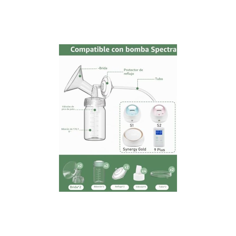 Piezas de extractor de leche compatibles con Spectra S1/S2/9 Plus/Synergy